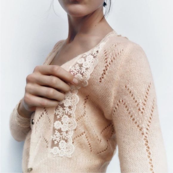 ZARA POINTELLE KNIT CARDIGAN WITH LACE - Picture 7 of 7